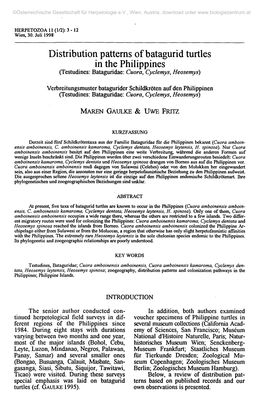 Distribution Patterns of Batagurid Turtles in the Philippines (Testudines: Bataguridae: Cuora, Cyclemys, Heosemys)