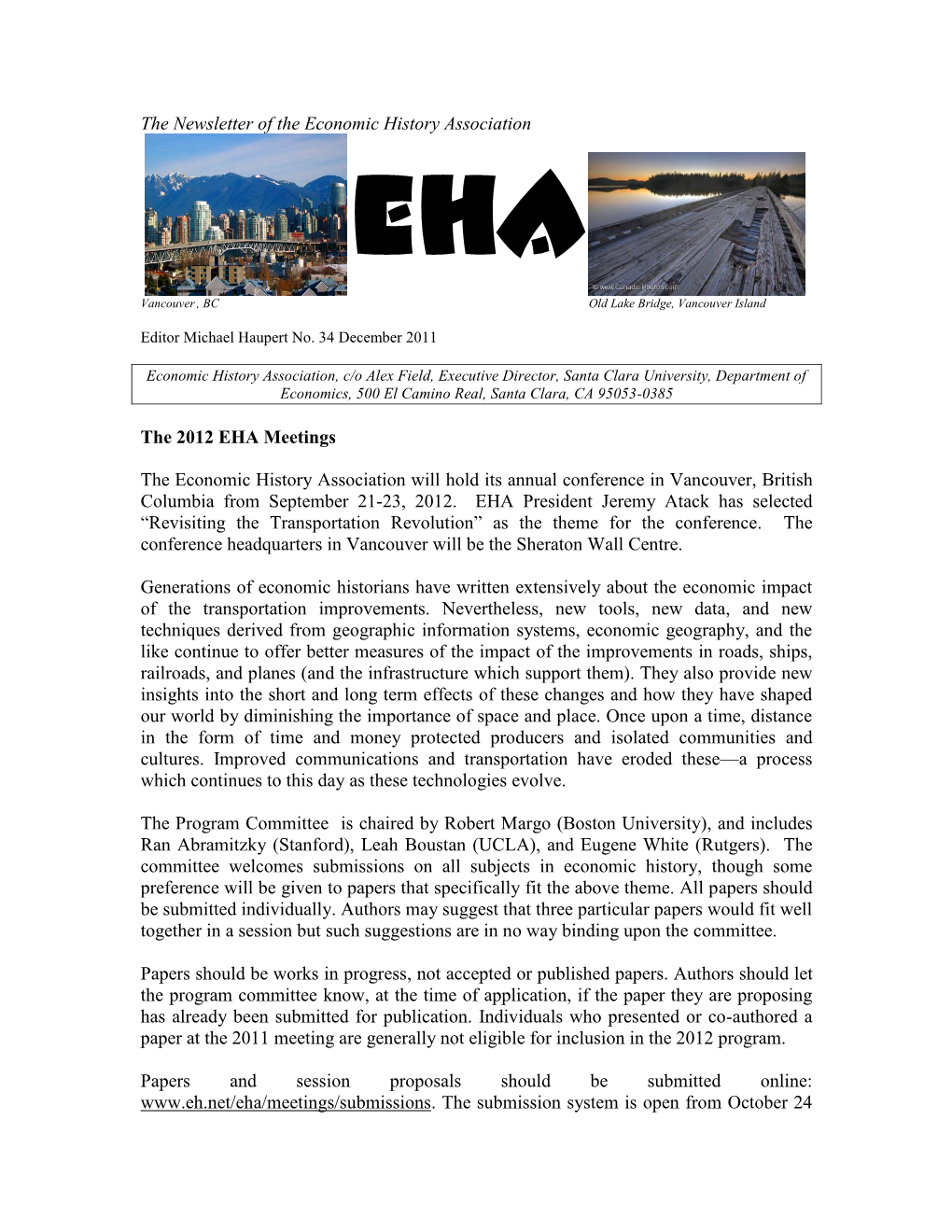 The Newsletter of the Economic History Association EHA