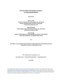 Forensic Pattern Recognition Evidence an Educational Module