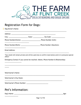 Registration Form for Dogs: Pet's Information