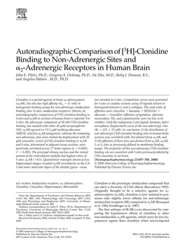 Autoradiographic Comparison of [3H]-Clonidine Binding to Non-Adrenergic Sites and ␣ 2-Adrenergic Receptors in Human Brain John E