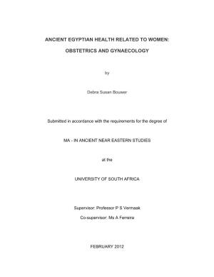 Ancient Egyptian Health Related to Women: Obstetrics and Gynaecology