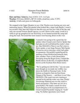 Newport Forest Bulletin Je04/16 Monitoring Nature