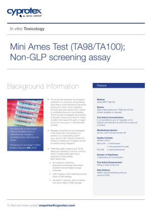 Mini Ames Test (TA98/TA100); Non-GLP Screening Assay
