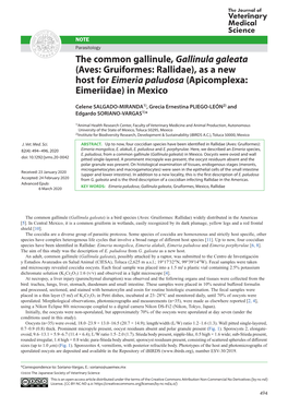 The Common Gallinule, Gallinula Galeata (Aves: Gruiformes: Rallidae), As a New Host for Eimeria Paludosa (Apicomplexa: Eimeriidae) in Mexico