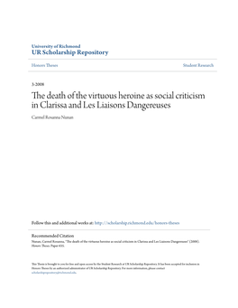 The Death of the Virtuous Heroine As Social Criticism in Clarissa and Les Liaisons Dangereuses Carmel Rosanna Nunan