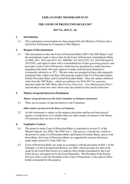 Explanatory Memorandum to the Court of Protection Rules 2017