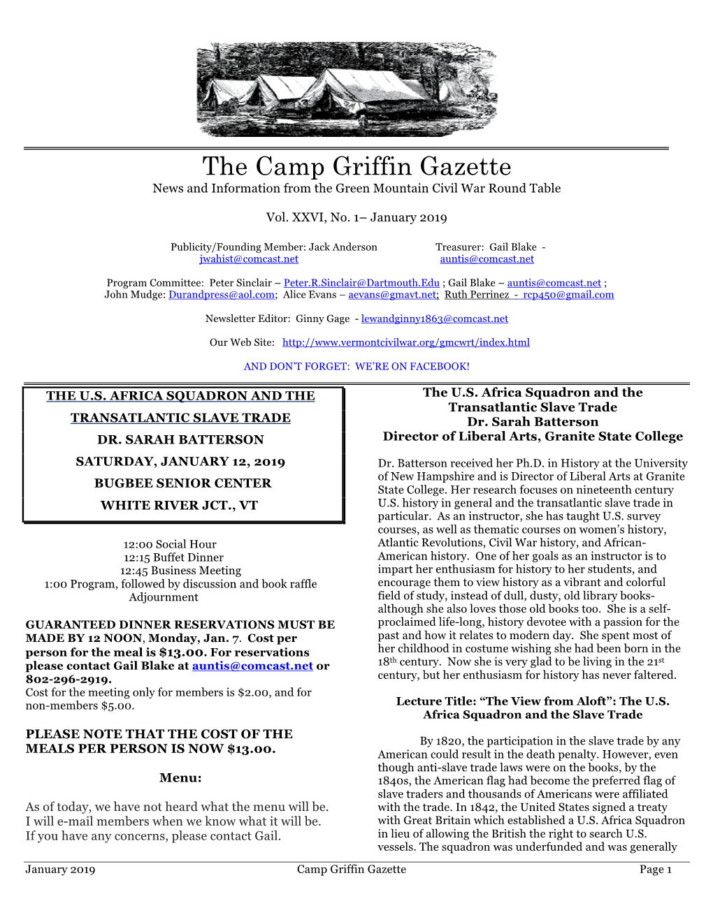 The Camp Griffin Gazette News and Information from the Green Mountain Civil War Round Table