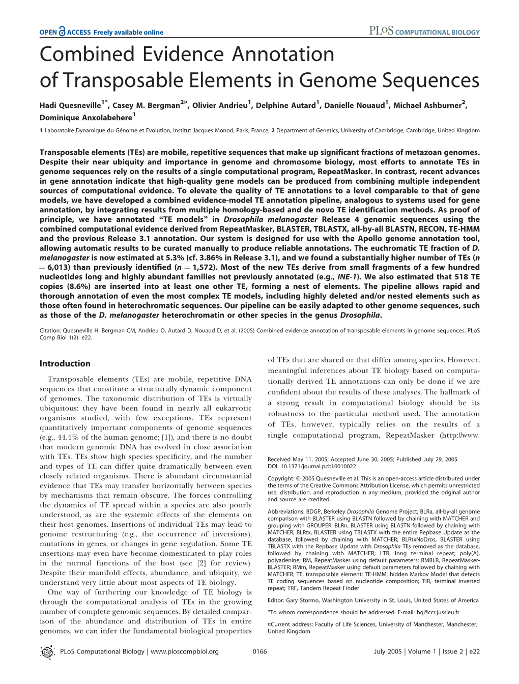 Combined Evidence Annotation of Transposable Elements in Genome Sequences