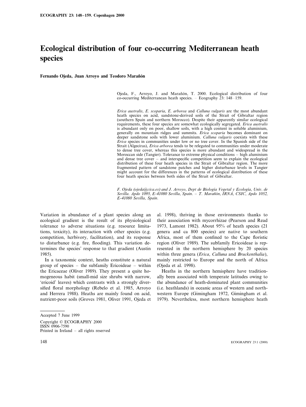 Ecological Distribution of Four Co-Occurring Mediterranean Heath Species