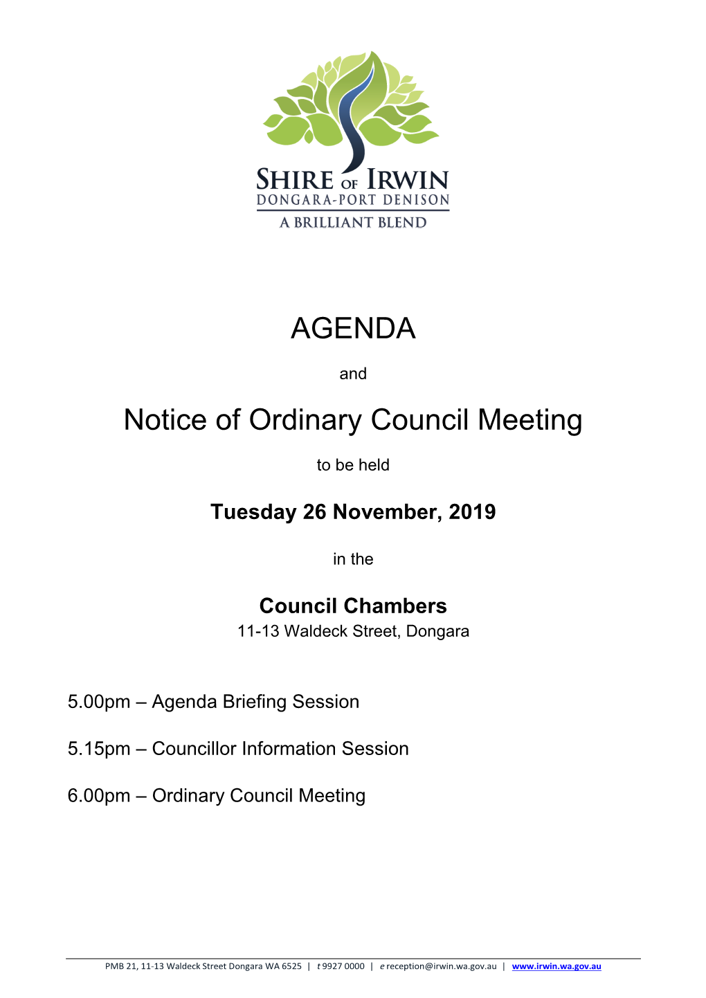AGENDA Notice of Ordinary Council Meeting