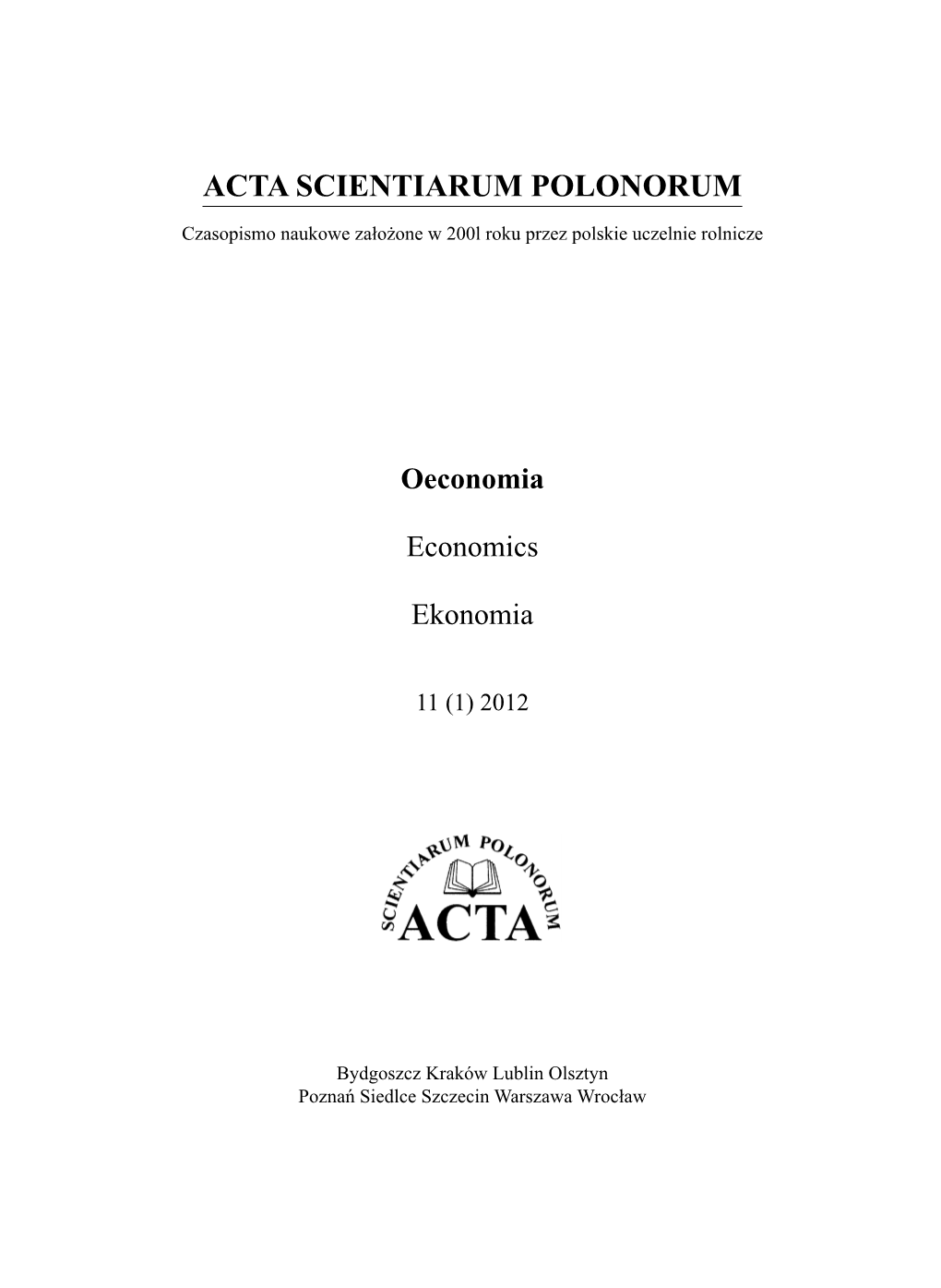 Acta Oeconomia 11(1)