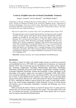 A Survey of Spider Taxa New to Israel (Arachnida: Araneae) Sergei L