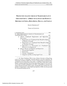 Protection Against Abuse of Trademark Law in Greater China: a Br