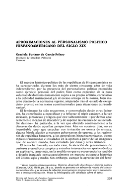Aproximaciones Al Personalismo Político Hispanoamericano Del Siglo Xix