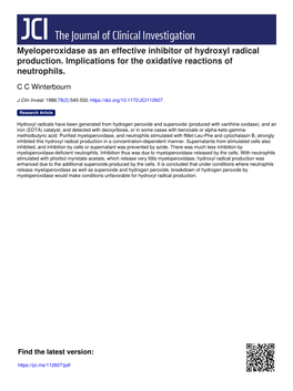 Myeloperoxidase As an Effective Inhibitor of Hydroxyl Radical Production