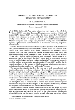 MARKERS and CENTROMERE DISTANCES in NEUROSPORA Tetraspermal