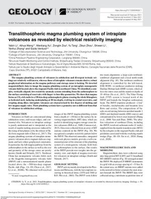 Translithospheric Magma Plumbing System of Intraplate Volcanoes As