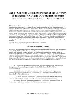 Senior Capstone Design Experiences at the University of Tennessee: NASA and DOE Student Programs Viatcheslav I
