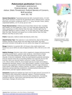 Polemonium Pectinatum Greene Washington Polemonium Polemoniaceae - Phlox Family Status: State Threatened, Federal Species of Concern, BLM Sensitive Rank: G2 / S2