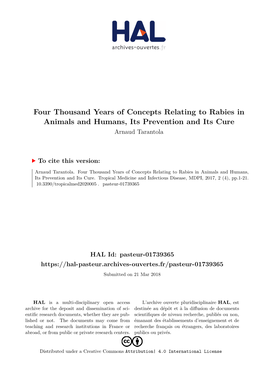 Four Thousand Years of Concepts Relating to Rabies in Animals and Humans, Its Prevention and Its Cure Arnaud Tarantola