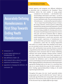 Accurately Defining Homelessness: a First Step Towards Ending Youth Homelessness I