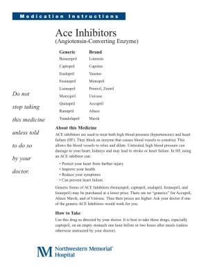 Ace Inhibitors (Angiotensin-Converting Enzyme)