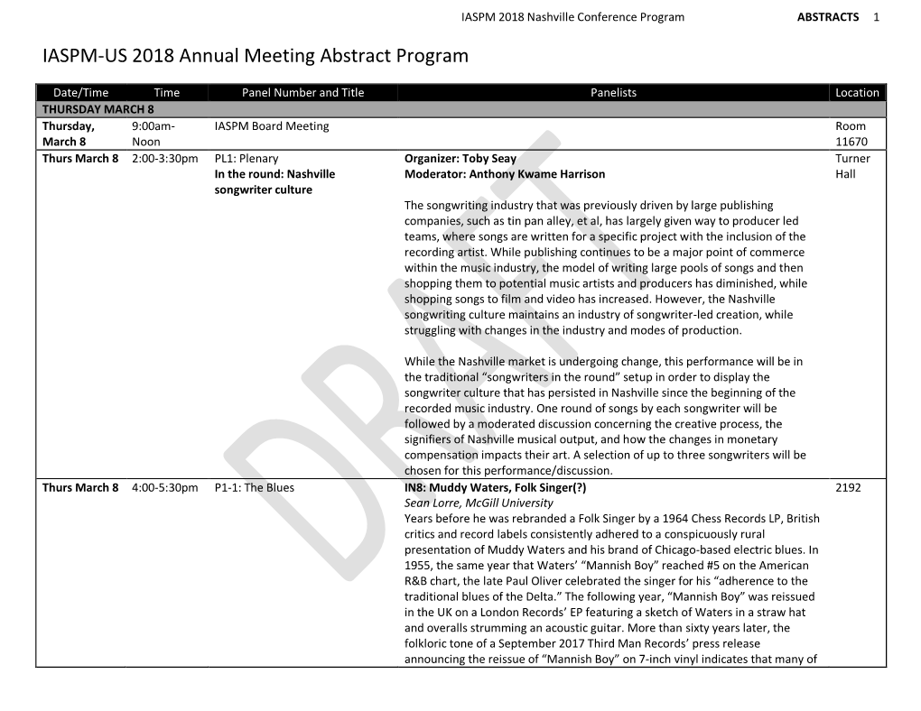 IASPM-US 2018 Annual Meeting Abstract Program