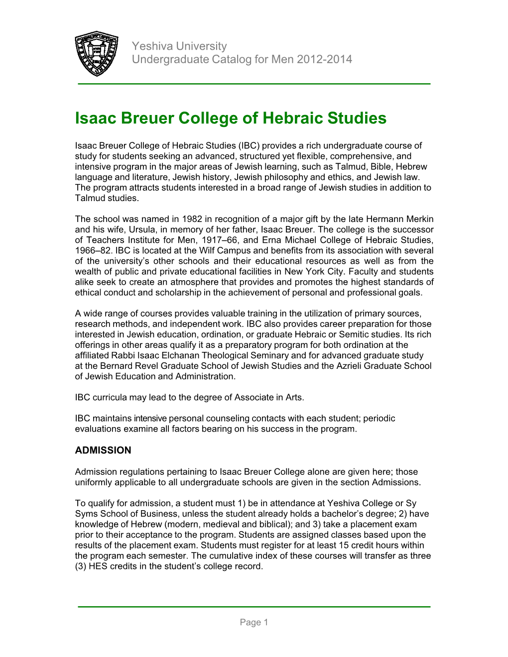 Isaac Breuer College of Hebraic Studies