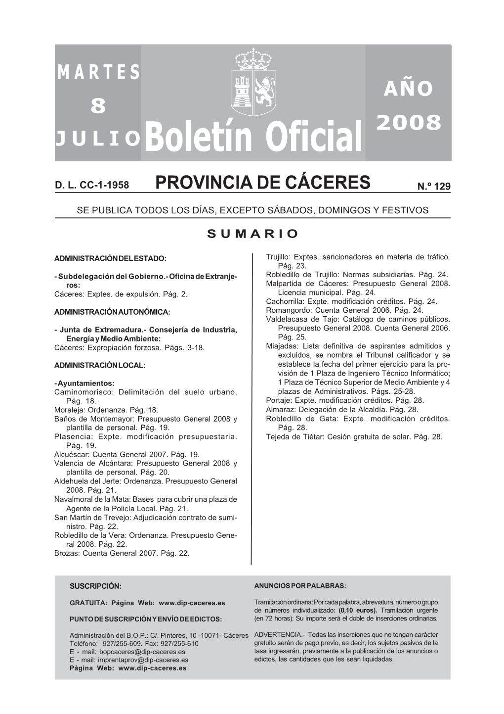 Boletín Oficial De La Provincia De Cáceres