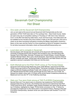 Savannah Golf Championship Hot Sheet