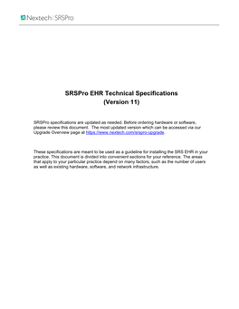 Srspro EHR Technical Specifications (Version 11)