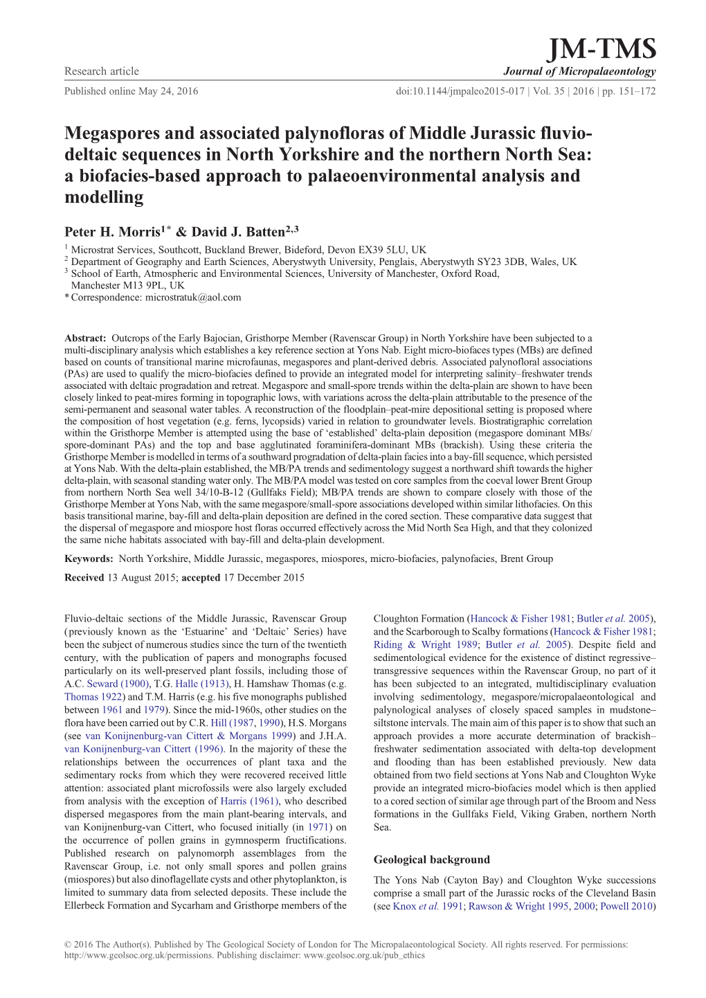 Megaspores and Associated Palynofloras of Middle Jurassic Fluvio