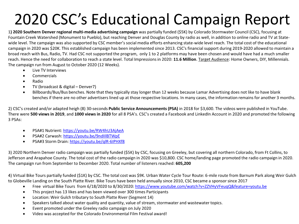 2020 CSC's Educational Campaign Report