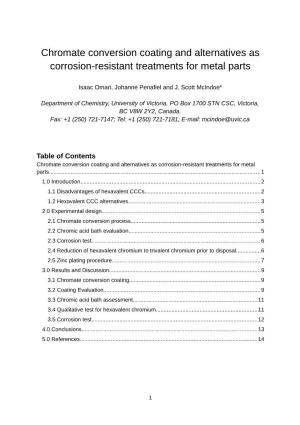 Chromate Conversion Coating and Alternatives As Corrosion-Resistant Treatments for Metal Parts
