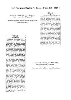 Early Newspaper Clippings for Rosanna Cricket Club – 1924-5 Advertiser (Hurstbridge, Vic