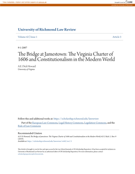 The Bridge at Jamestown: the Virginia Charter of 1606 and Constitutionalism in the Modern World, 42 U