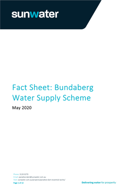 Fact Sheet: Bundaberg Water Supply Scheme May 2020