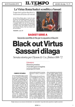La Virtus Roma Basket Sconfitta a Sassari Troppo Forti I Sardi Per Bucchi &Co