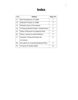 S.# Subject Page No 1. Brief Introduction of AJ&K 1 2. Industrial