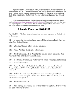 Lincoln Timeline 1809-1865