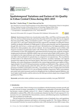 Spatiotemporal Variations and Factors of Air Quality in Urban Central China During 2013–2015