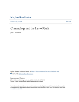 Criminology and the Law of Guilt John S