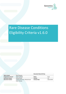 Rare Disease Conditions Eligibility Criteria V1.6.0
