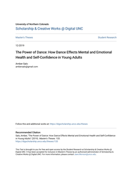 How Dance Effects Mental and Emotional Health and Self-Confidence in Oungy Adults