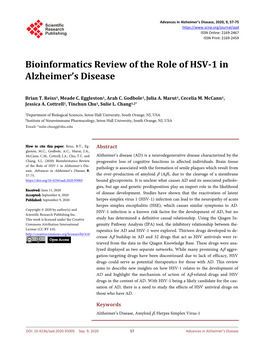 Bioinformatics Review of the Role of HSV-1 in Alzheimer's Disease
