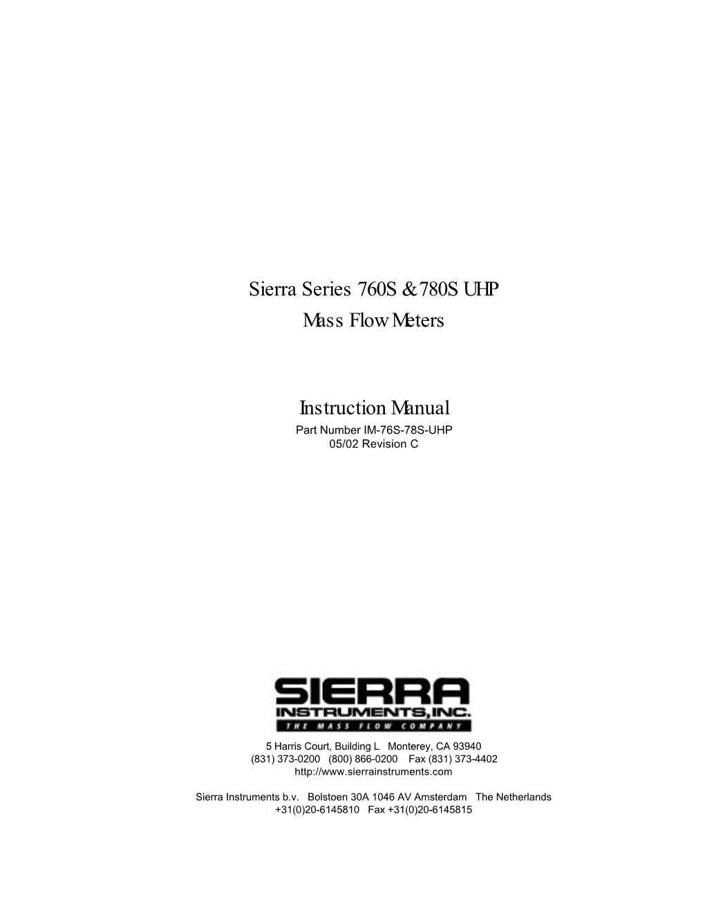 Sierra Series 760S & 780S UHP Mass Flow Meters Instruction Manual