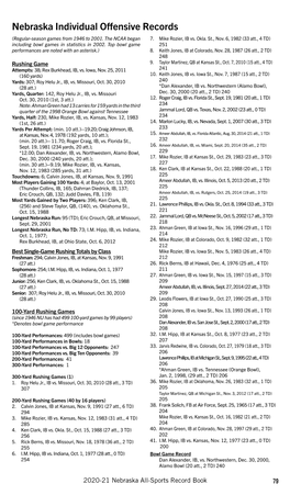 Nebraska Individual Offensive Records (Regular-Season Games from 1946 to 2001