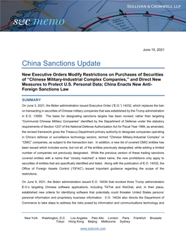 China Sanctions Update
