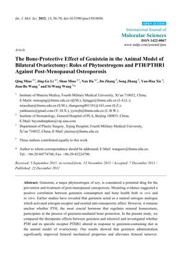 The Bone-Protective Effect of Genistein in the Animal Model of Bilateral Ovariectomy: Roles of Phytoestrogens and PTH/PTHR1 Against Post-Menopausal Osteoporosis
